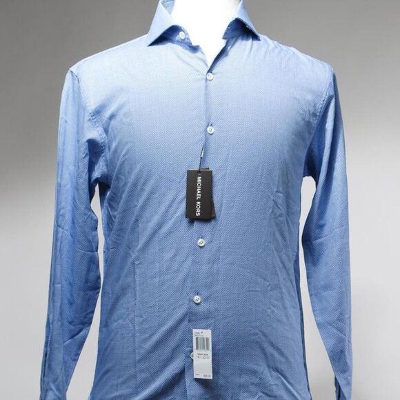 NWT Michael Kors Blue Geometric Print Cotton Button Down Dress Shirt Size 14.5 - Picture 7 of 7